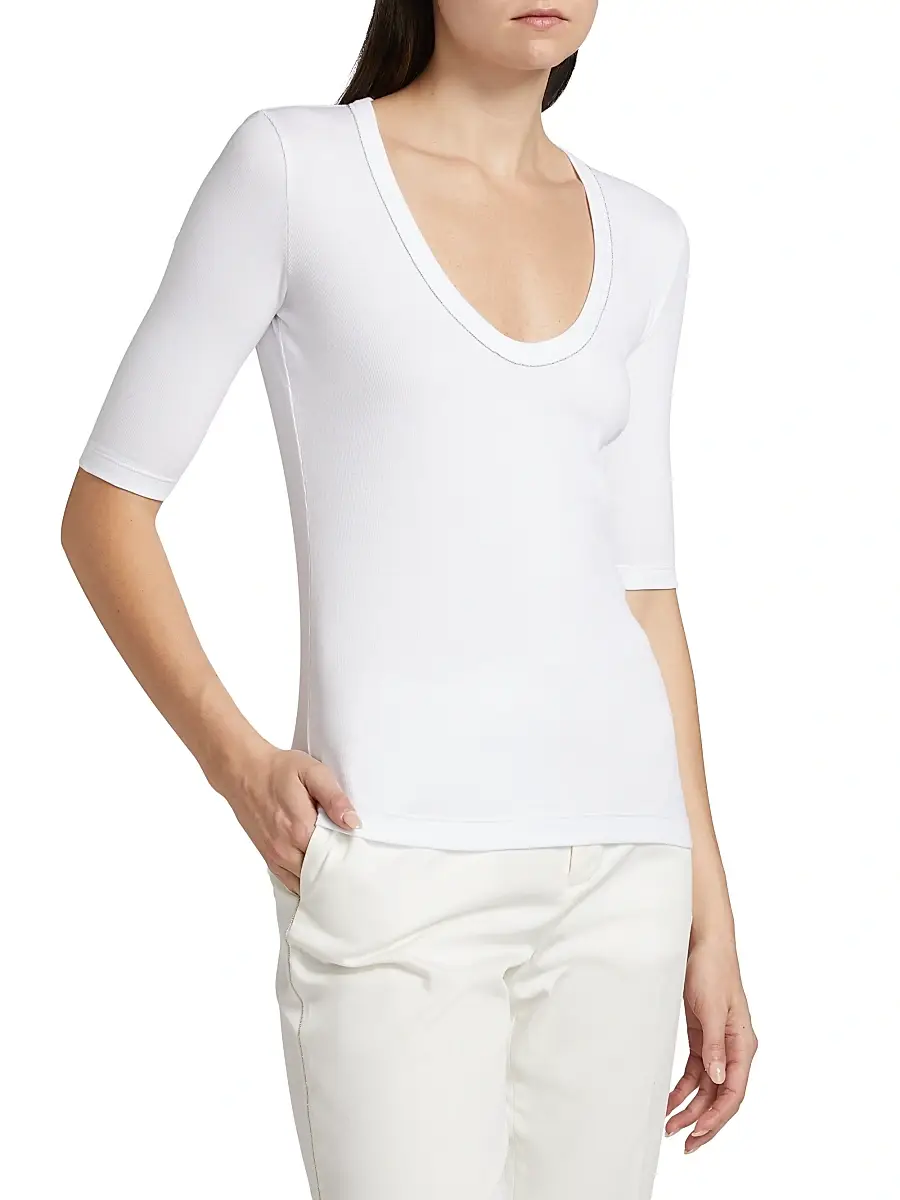 Fabiana Filippi Women's Rib-Knit Jersey T-Shirt | Thumbnail 4 Fabiana Filippi Women's Rib-Knit Jersey T-Shirt | Thumbnail 4