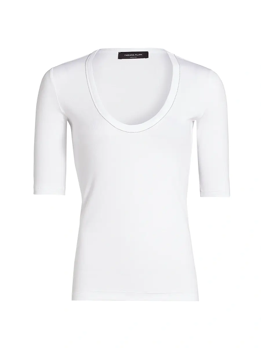 Fabiana Filippi Women's Rib-Knit Jersey T-Shirt - Bianco Ottico | Image 1 Fabiana Filippi Women's Rib-Knit Jersey T-Shirt - Bianco Ottico | Image 1