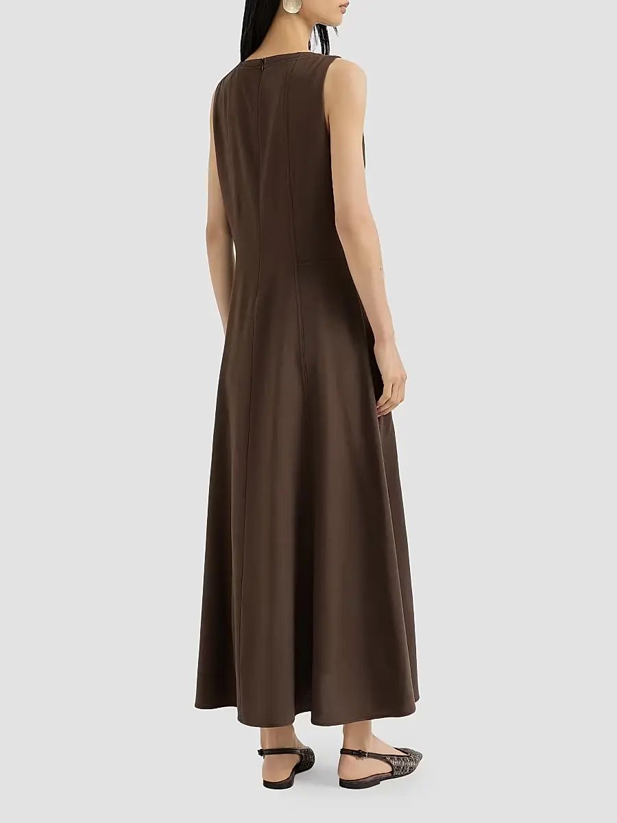 Brunello Cucinelli Women's Virgin Wool Fluid Twill Flared Dress | Thumbnail 3 Brunello Cucinelli Women's Virgin Wool Fluid Twill Flared Dress | Thumbnail 3