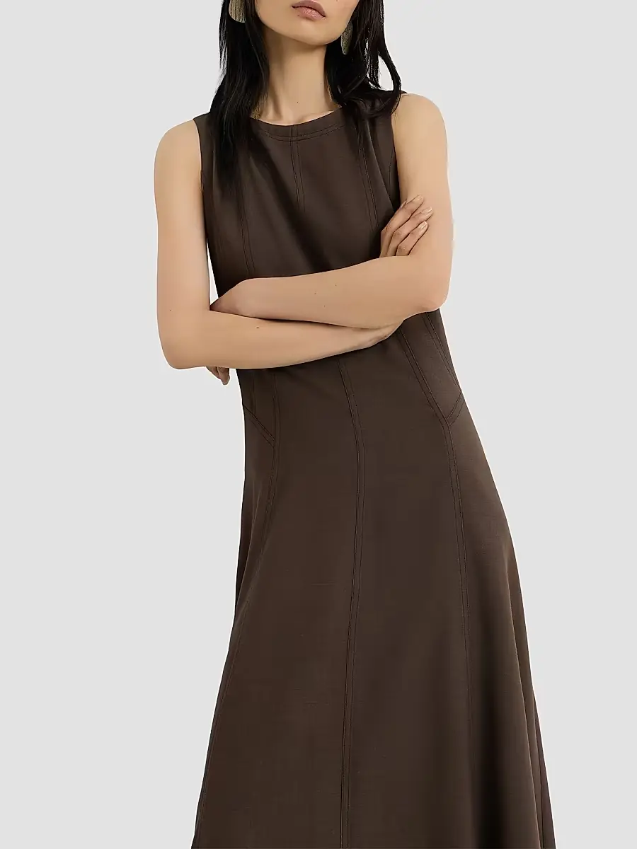 Brunello Cucinelli Women's Virgin Wool Fluid Twill Flared Dress | Thumbnail 4 Brunello Cucinelli Women's Virgin Wool Fluid Twill Flared Dress | Thumbnail 4