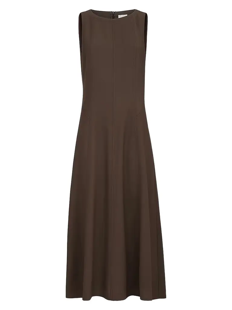 Brunello Cucinelli Women's Virgin Wool Fluid Twill Flared Dress