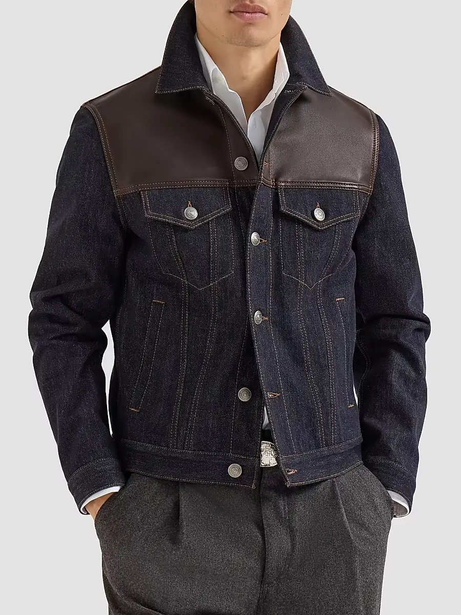 Brunello Cucinelli Men's Paneled No-Fade Denim Four-Pocket Jacket | Thumbnail 2