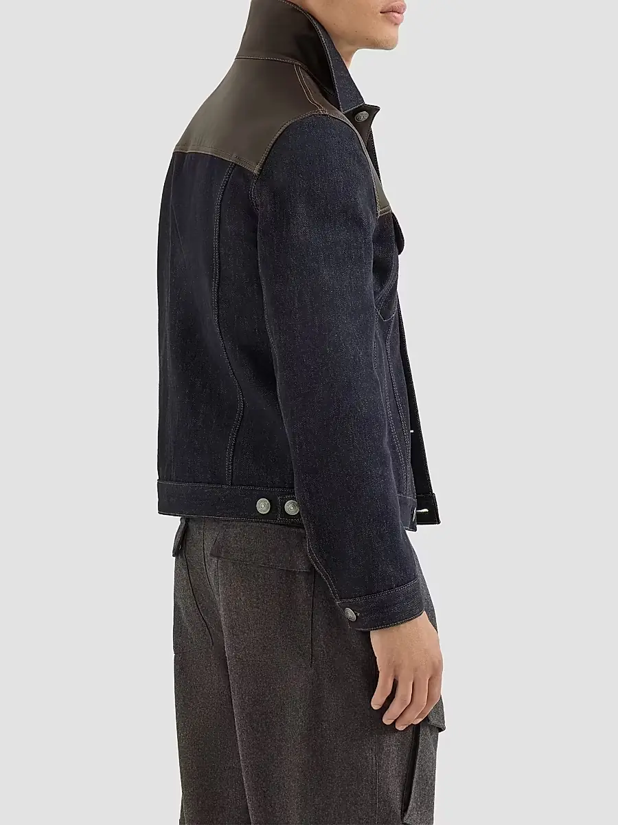 Brunello Cucinelli Men's Paneled No-Fade Denim Four-Pocket Jacket | Thumbnail 3