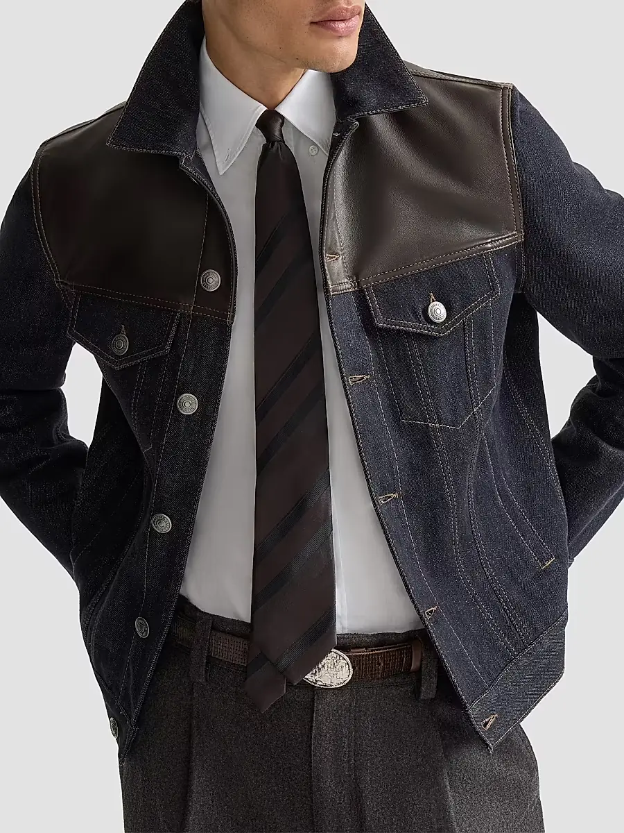 Brunello Cucinelli Men's Paneled No-Fade Denim Four-Pocket Jacket | Thumbnail 4