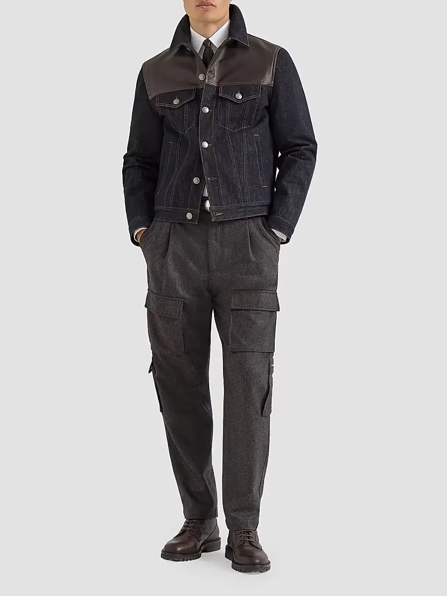Brunello Cucinelli Men's Paneled No-Fade Denim Four-Pocket Jacket | Thumbnail 6