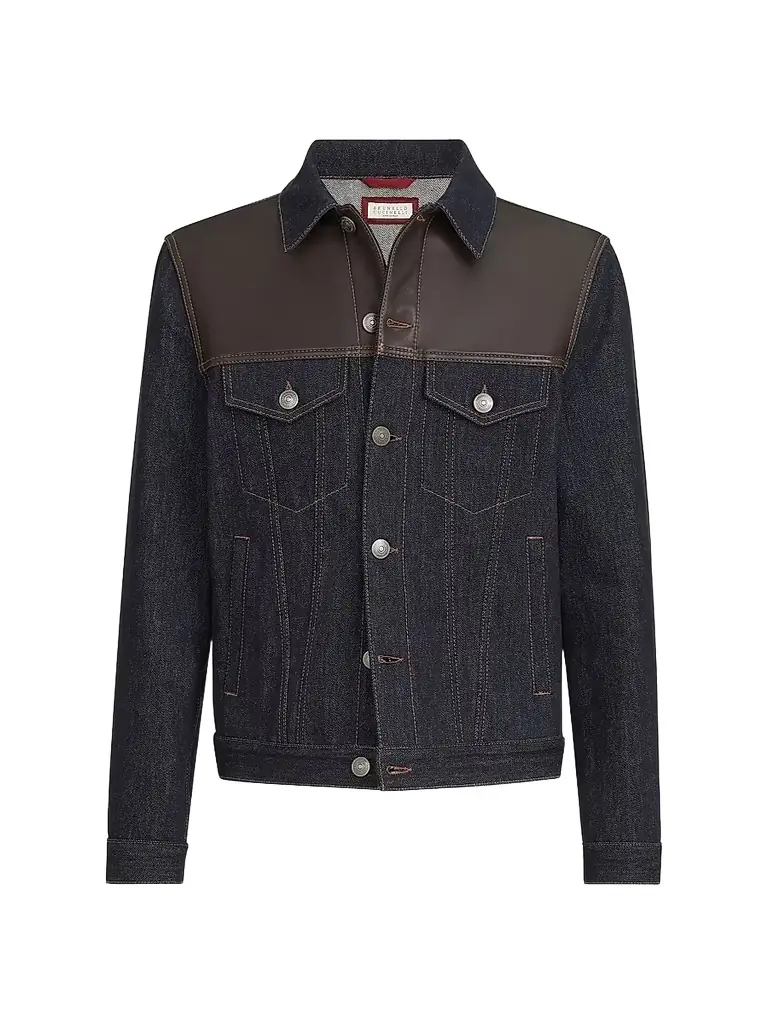 Brunello Cucinelli Men's Paneled No-Fade Denim Four-Pocket Jacket - Blue | Image 1 Brunello Cucinelli Men's Paneled No-Fade Denim Four-Pocket Jacket - Blue | Image 1