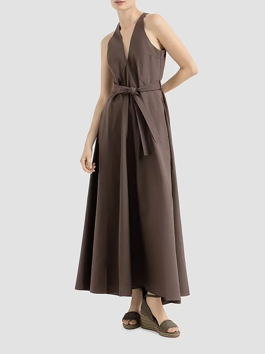 Brunello Cucinelli Women's Techno Cotton Poplin Belted Dress | Thumbnail 2 Brunello Cucinelli Women's Techno Cotton Poplin Belted Dress | Thumbnail 2