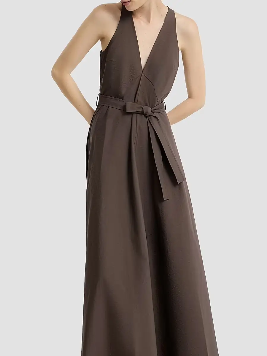 Brunello Cucinelli Women's Techno Cotton Poplin Belted Dress | Thumbnail 5 Brunello Cucinelli Women's Techno Cotton Poplin Belted Dress | Thumbnail 5