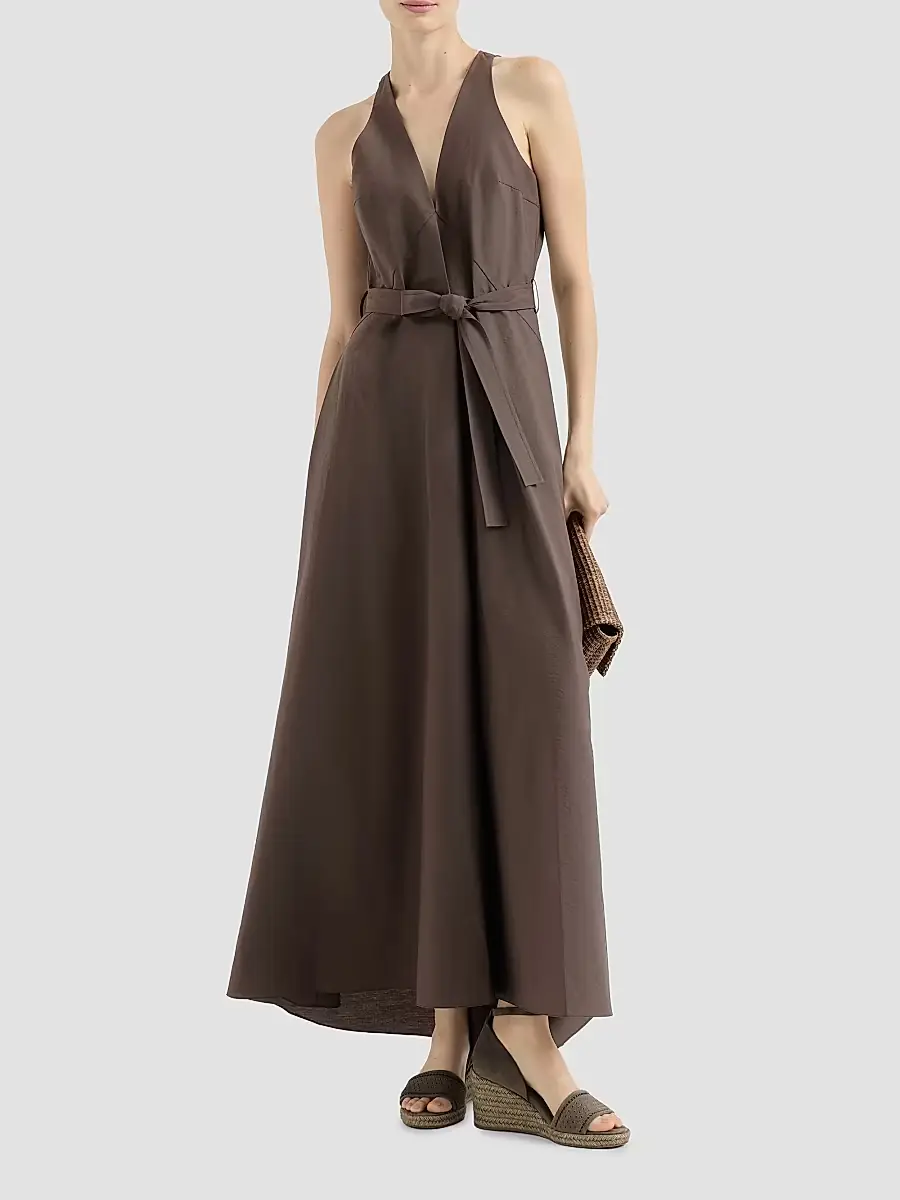 Brunello Cucinelli Women's Techno Cotton Poplin Belted Dress | Thumbnail 6 Brunello Cucinelli Women's Techno Cotton Poplin Belted Dress | Thumbnail 6