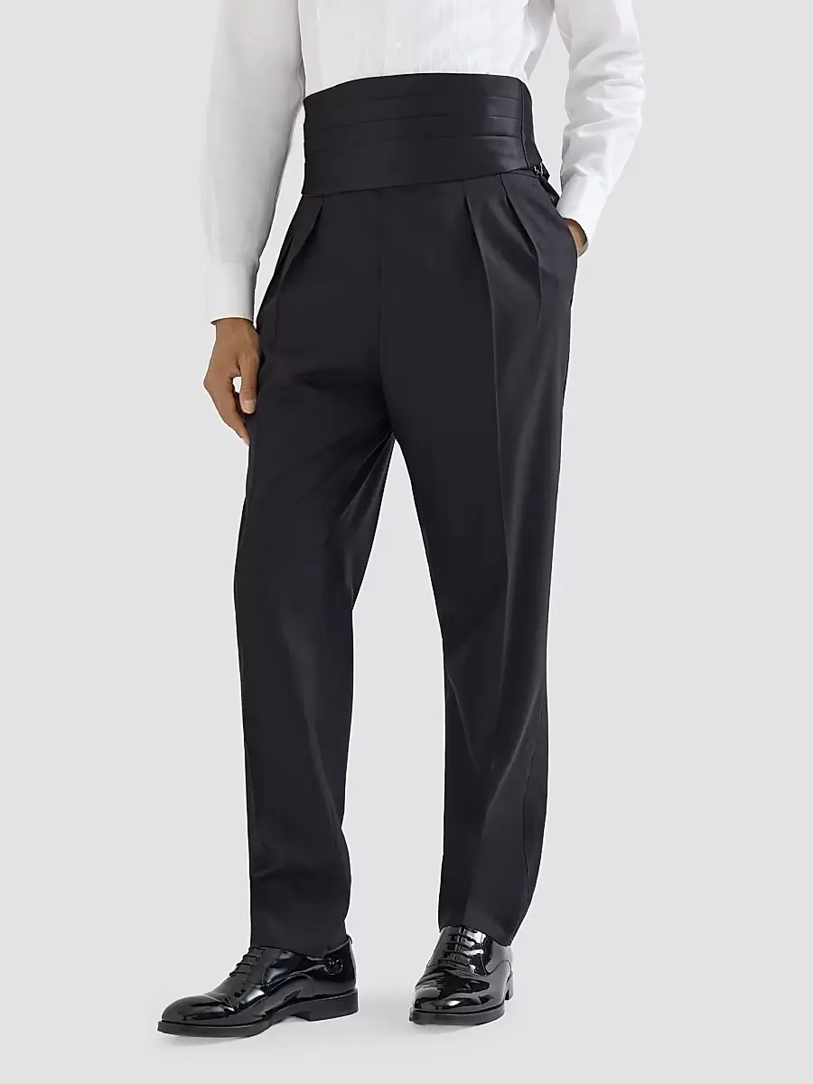 Brunello Cucinelli Men's Virgin Wool and Silk Lightweight Twill Tuxedo Trousers | Thumbnail 2 Brunello Cucinelli Men's Virgin Wool and Silk Lightweight Twill Tuxedo Trousers | Thumbnail 2