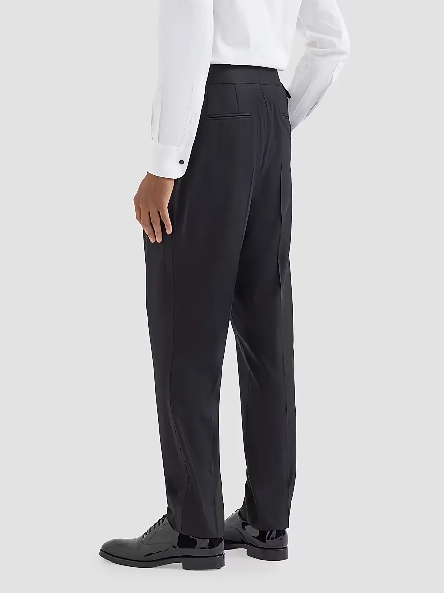 Brunello Cucinelli Men's Virgin Wool and Silk Lightweight Twill Tuxedo Trousers | Thumbnail 4 Brunello Cucinelli Men's Virgin Wool and Silk Lightweight Twill Tuxedo Trousers | Thumbnail 4