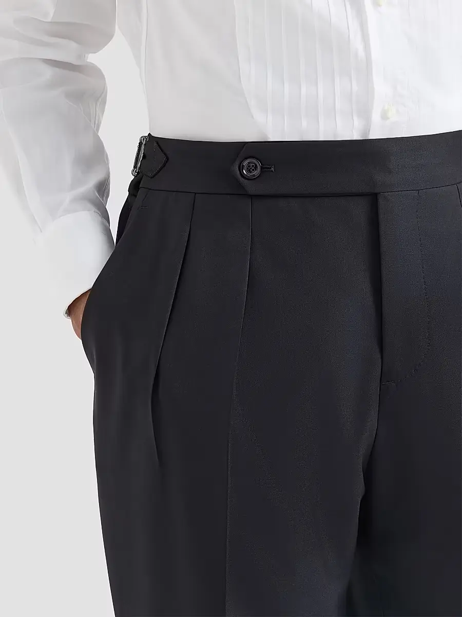 Brunello Cucinelli Men's Virgin Wool and Silk Lightweight Twill Tuxedo Trousers | Thumbnail 5 Brunello Cucinelli Men's Virgin Wool and Silk Lightweight Twill Tuxedo Trousers | Thumbnail 5