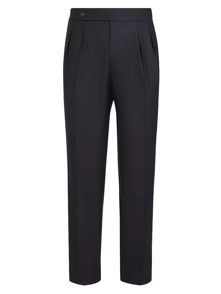 Brunello Cucinelli Men's Virgin Wool and Silk Lightweight Twill Tuxedo Trousers - Navy Blue - Size 44 | Image 1 Brunello Cucinelli Men's Virgin Wool and Silk Lightweight Twill Tuxedo Trousers - Navy Blue - Size 44 | Image 1