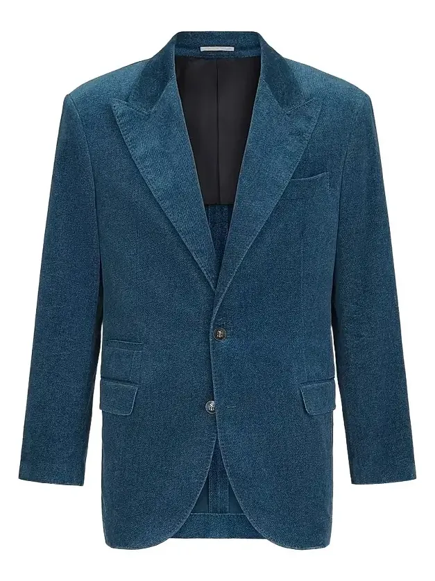 Brunello Cucinelli Men's Denim-Effect Cotton Velvet Tailor Blazer with Peak Lapels - Denim