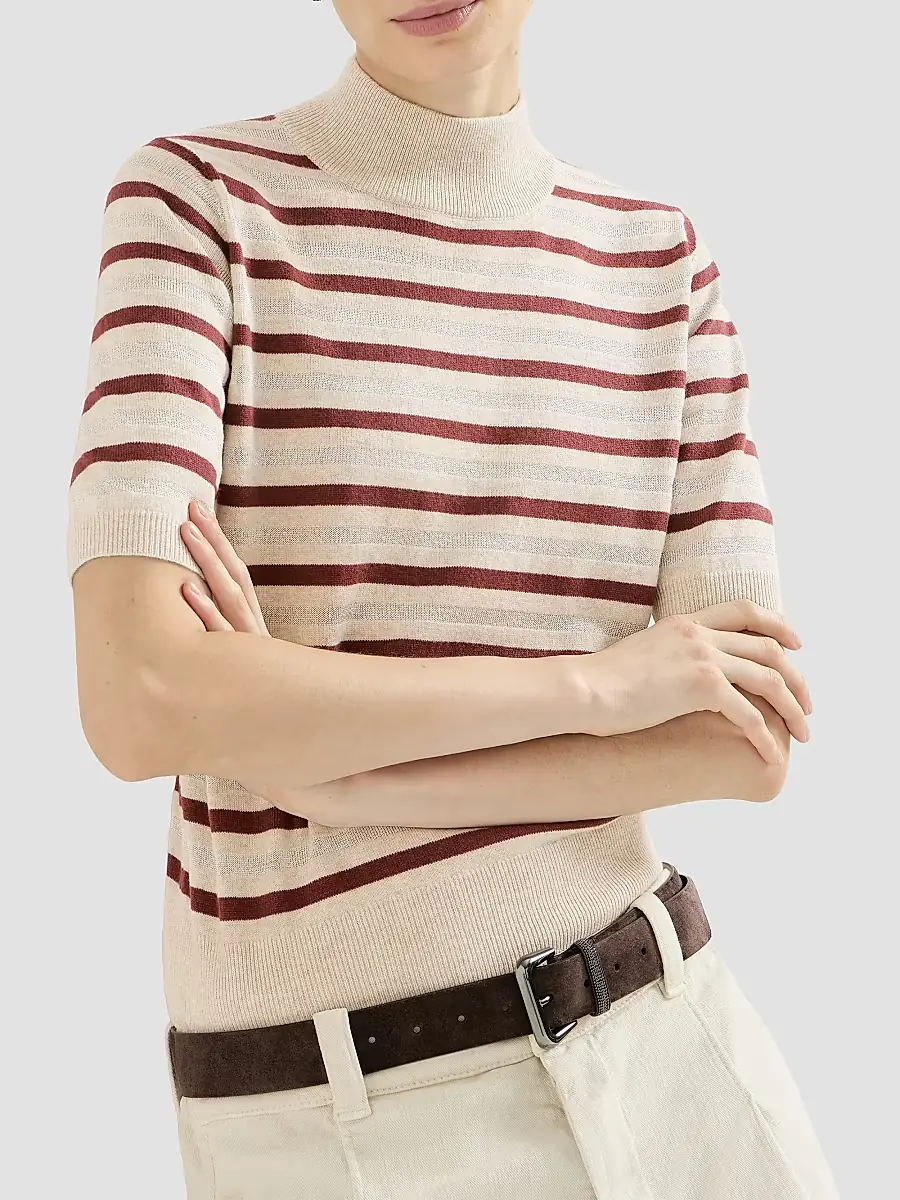 Brunello Cucinelli Women's Virgin Wool, Cashmere and Silk Knit T-Shirt | Thumbnail 2 Brunello Cucinelli Women's Virgin Wool, Cashmere and Silk Knit T-Shirt | Thumbnail 2