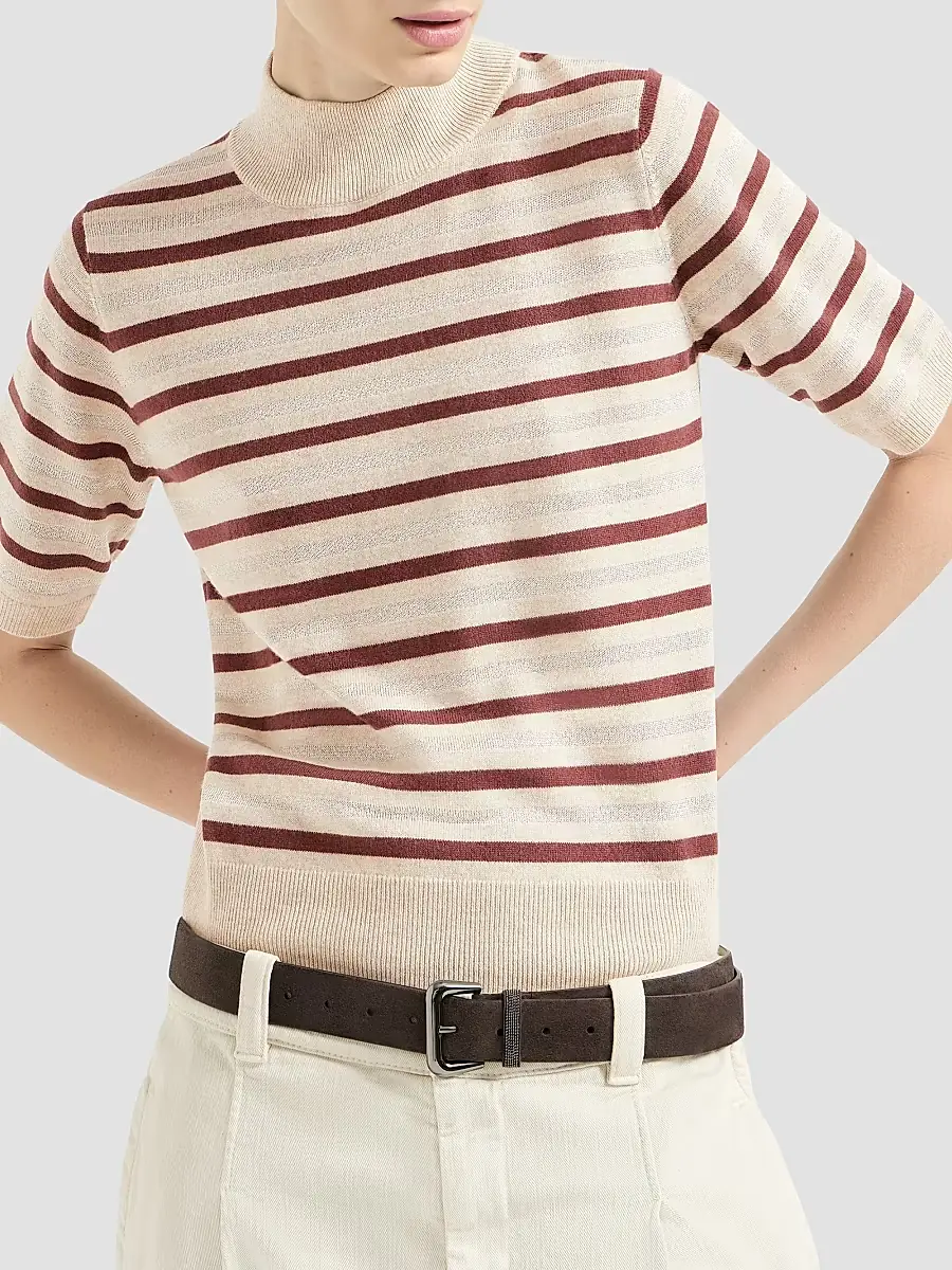 Brunello Cucinelli Women's Virgin Wool, Cashmere and Silk Knit T-Shirt | Thumbnail 4 Brunello Cucinelli Women's Virgin Wool, Cashmere and Silk Knit T-Shirt | Thumbnail 4