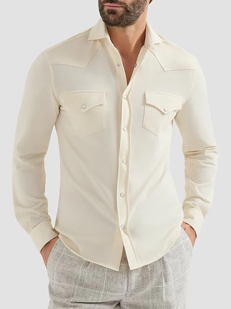 Brunello Cucinelli Men's Cotton Piqué Western Shirt | Thumbnail 2 Brunello Cucinelli Men's Cotton Piqué Western Shirt | Thumbnail 2