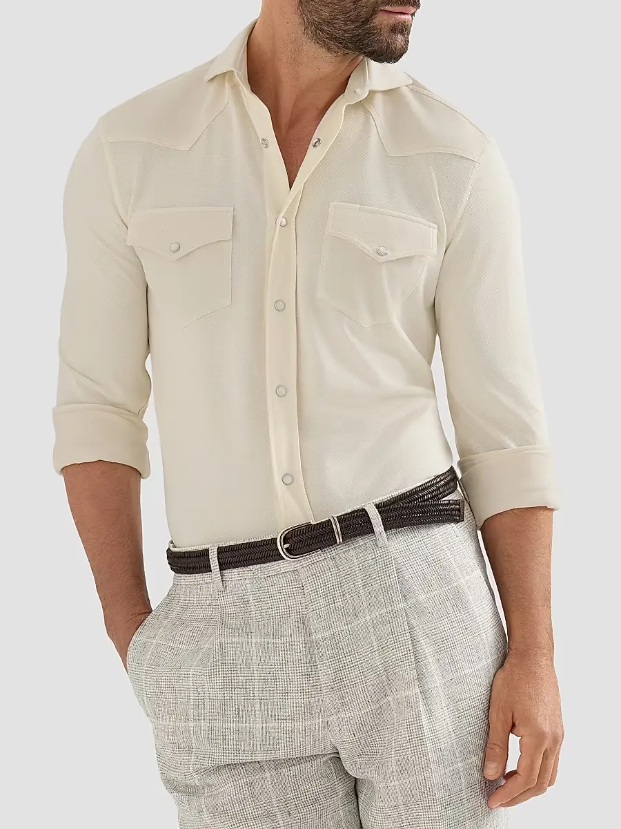 Brunello Cucinelli Men's Cotton Piqué Western Shirt | Thumbnail 5 Brunello Cucinelli Men's Cotton Piqué Western Shirt | Thumbnail 5