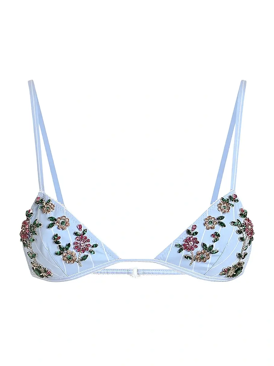 Dolce & Gabbana Women's Floral Soft Cup Bra - White Blue - Size Large | Image 1 Dolce & Gabbana Women's Floral Soft Cup Bra - White Blue - Size Large | Image 1