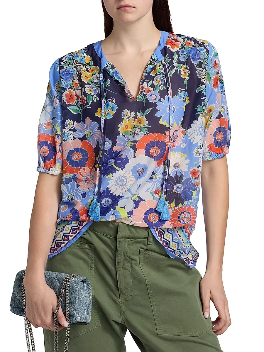 Johnny Was Women's Margot Floral Puff-Sleeve Blouse | Thumbnail 3 Johnny Was Women's Margot Floral Puff-Sleeve Blouse | Thumbnail 3