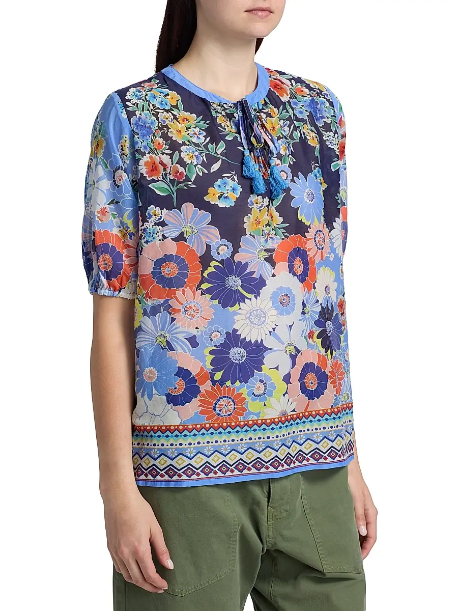 Johnny Was Women's Margot Floral Puff-Sleeve Blouse | Thumbnail 4 Johnny Was Women's Margot Floral Puff-Sleeve Blouse | Thumbnail 4