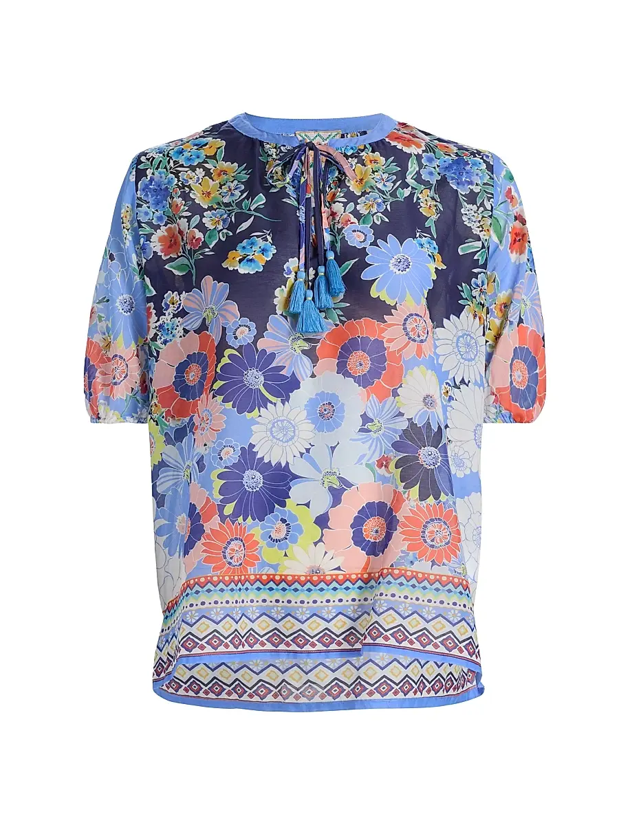 Johnny Was Women's Margot Floral Puff-Sleeve Blouse - Tiana Scarf - Size XL | Image 1 Johnny Was Women's Margot Floral Puff-Sleeve Blouse - Tiana Scarf - Size XL | Image 1