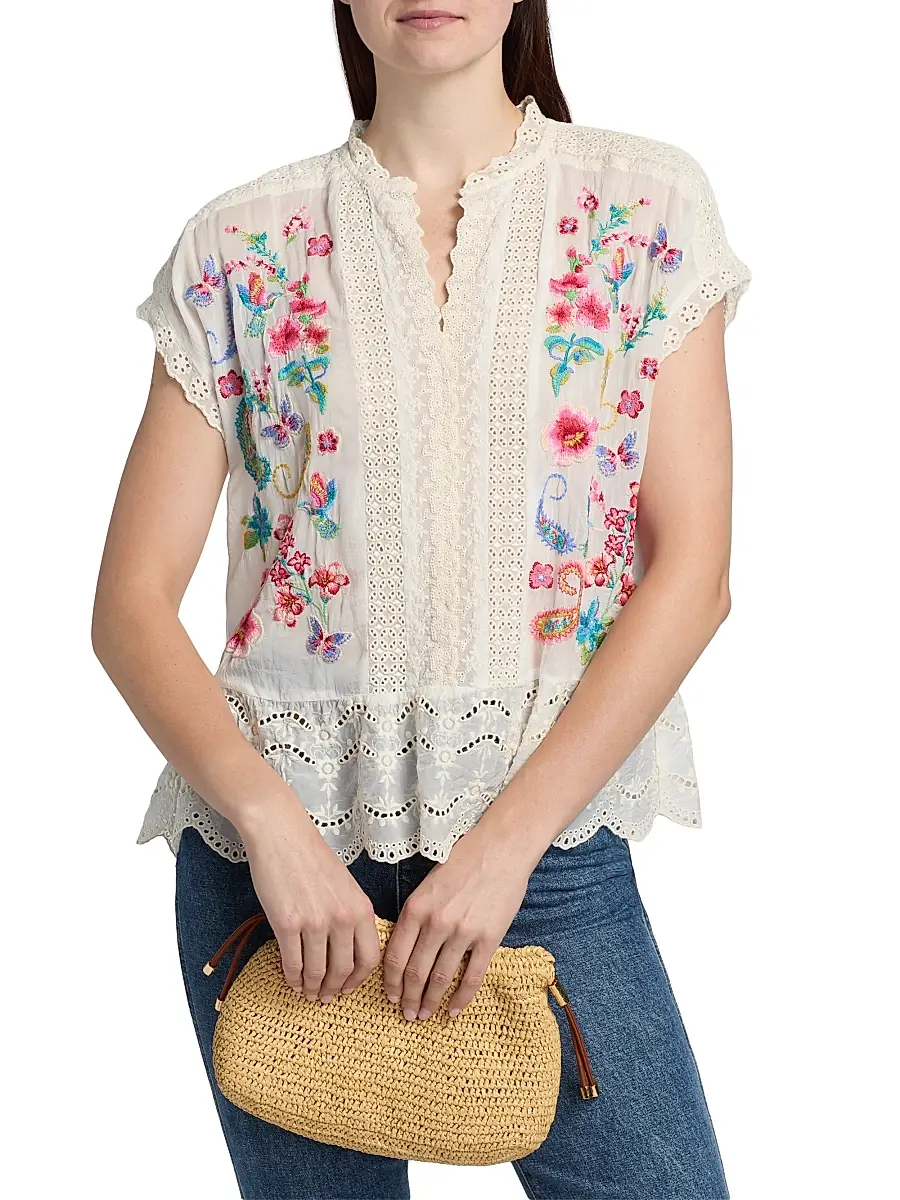 Johnny Was Women's Astrud Romana Embroidered Floral Blouse | Thumbnail 3 Johnny Was Women's Astrud Romana Embroidered Floral Blouse | Thumbnail 3