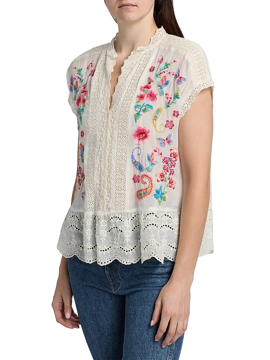 Johnny Was Women's Astrud Romana Embroidered Floral Blouse | Thumbnail 4 Johnny Was Women's Astrud Romana Embroidered Floral Blouse | Thumbnail 4