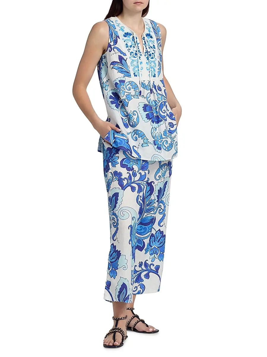Johnny Was Women's Naidda Botanical Linen Crop Wide-Leg Pants | Thumbnail 2 Johnny Was Women's Naidda Botanical Linen Crop Wide-Leg Pants | Thumbnail 2