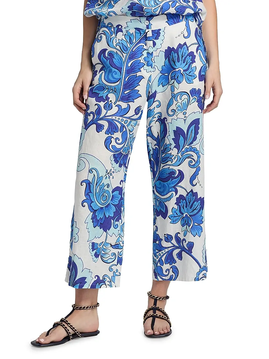 Johnny Was Women's Naidda Botanical Linen Crop Wide-Leg Pants | Thumbnail 3 Johnny Was Women's Naidda Botanical Linen Crop Wide-Leg Pants | Thumbnail 3