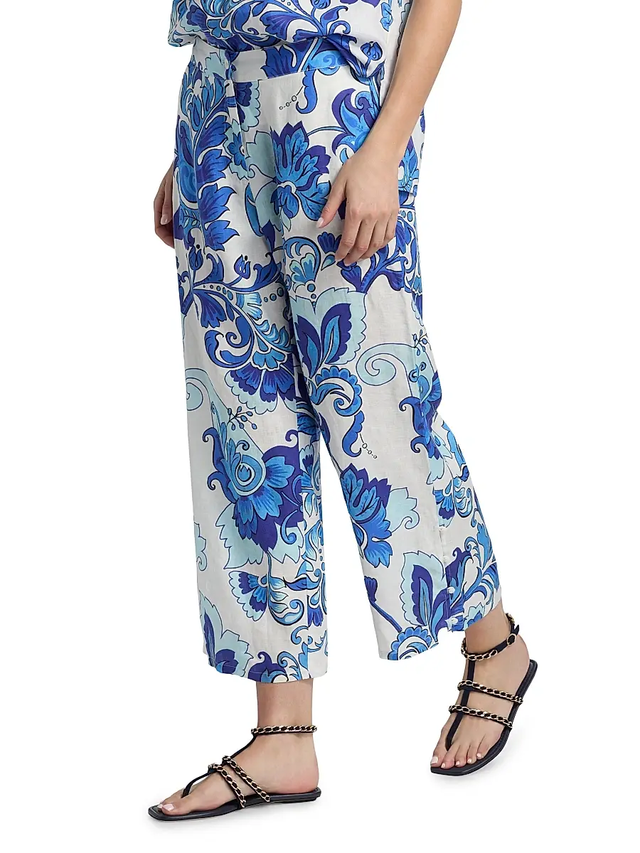 Johnny Was Women's Naidda Botanical Linen Crop Wide-Leg Pants | Thumbnail 4 Johnny Was Women's Naidda Botanical Linen Crop Wide-Leg Pants | Thumbnail 4