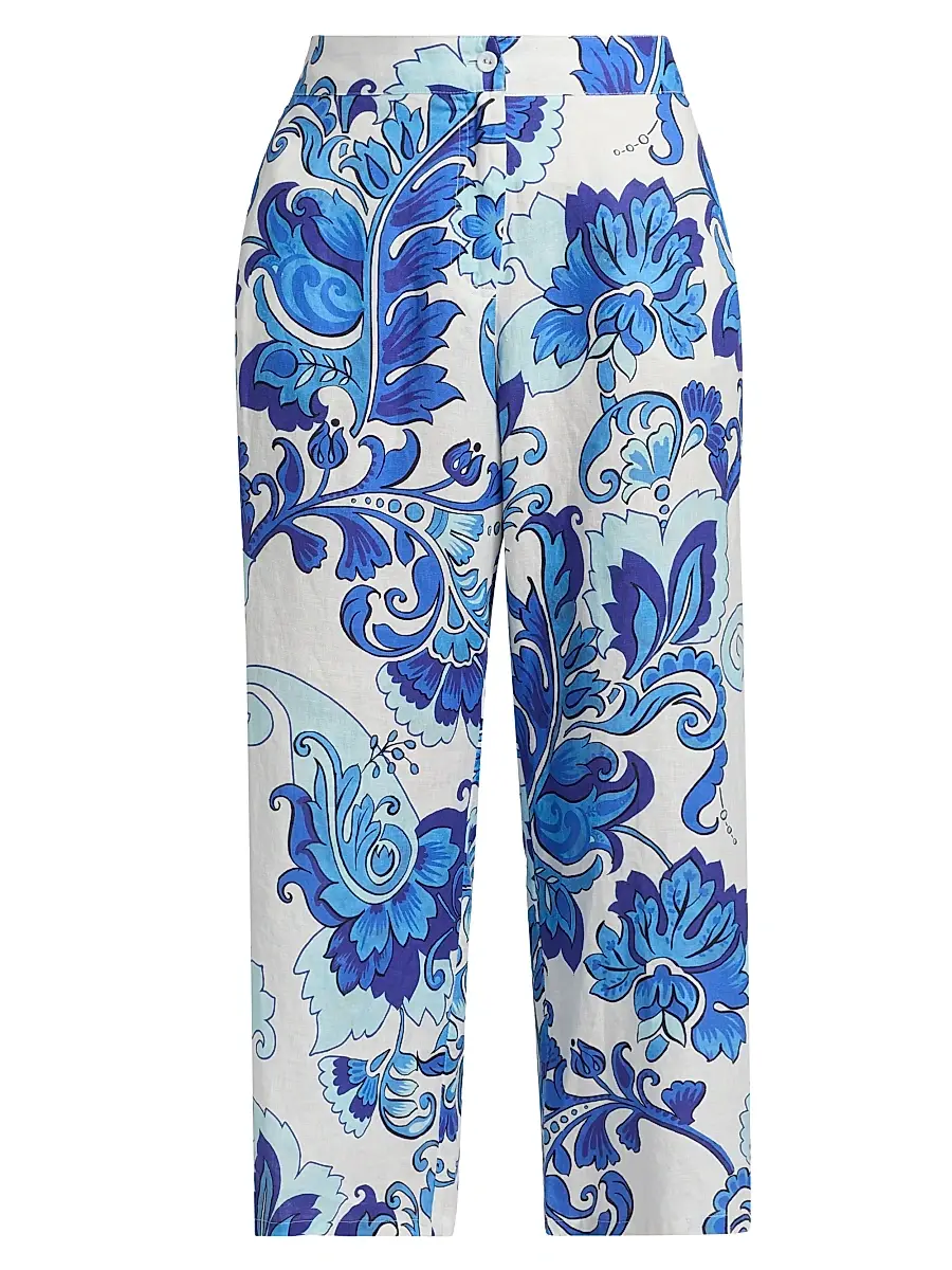 Johnny Was Women's Naidda Botanical Linen Crop Wide-Leg Pants - Naidda - Size XL | Image 1 Johnny Was Women's Naidda Botanical Linen Crop Wide-Leg Pants - Naidda - Size XL | Image 1