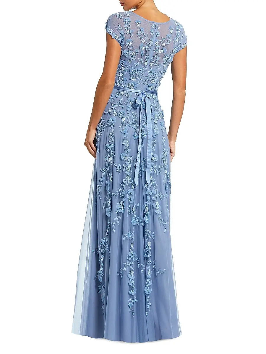 Mac Duggal Women's Petite Floral Applique Chiffon A-Line Gown | Thumbnail 2 Mac Duggal Women's Petite Floral Applique Chiffon A-Line Gown | Thumbnail 2