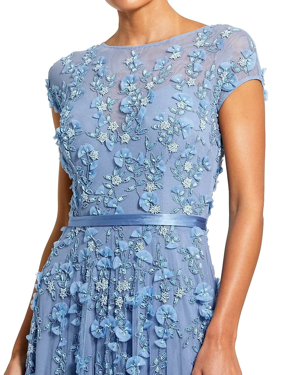 Mac Duggal Women's Petite Floral Applique Chiffon A-Line Gown | Thumbnail 3 Mac Duggal Women's Petite Floral Applique Chiffon A-Line Gown | Thumbnail 3