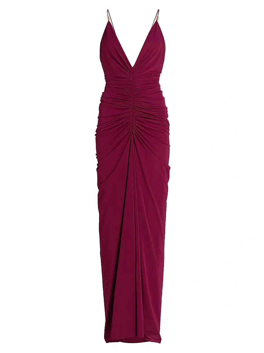 Ronny Kobo Women's Anya Ruched Maxi Dress - Blackberry | Image 1 Ronny Kobo Women's Anya Ruched Maxi Dress - Blackberry | Image 1