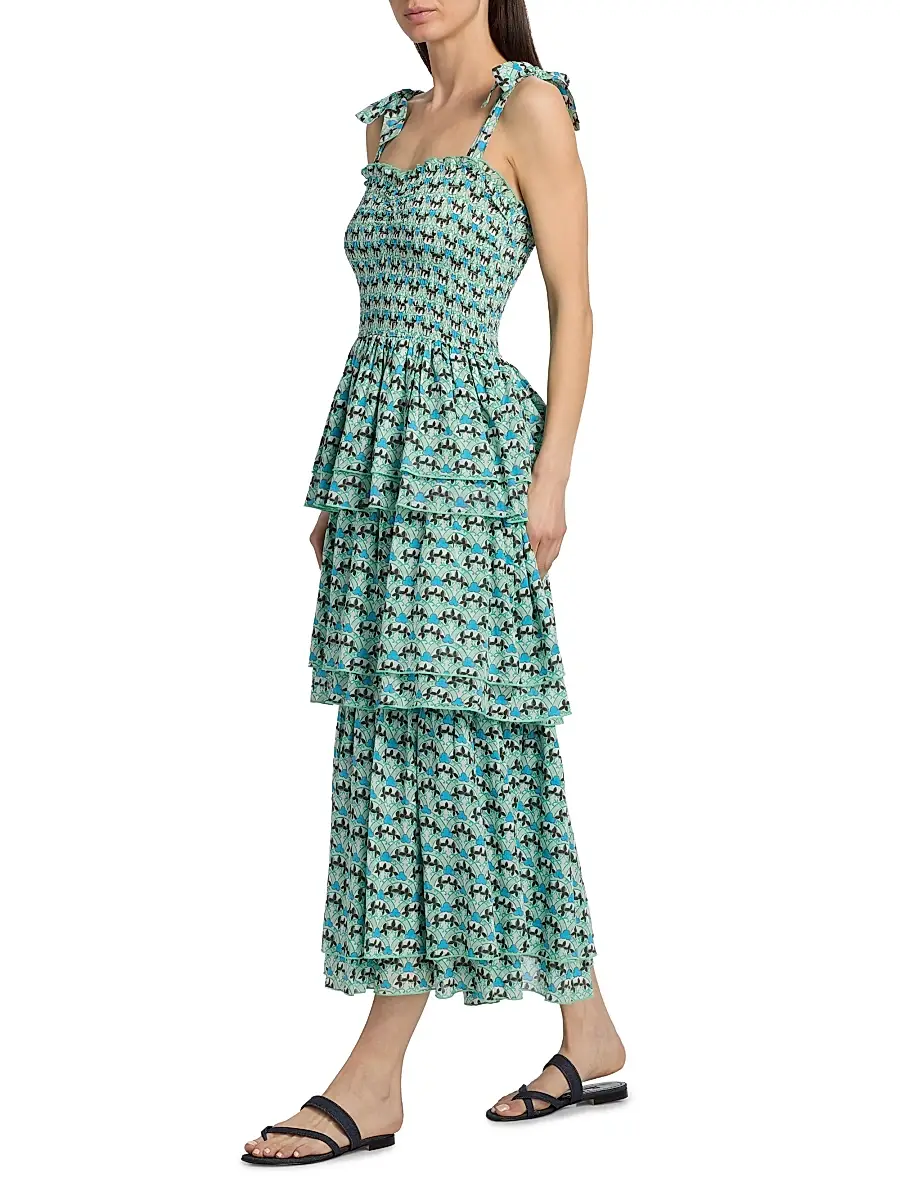 Ro's Garden Women's Spencer Printed Cotton Smocked Tiered Dress | Thumbnail 2 Ro's Garden Women's Spencer Printed Cotton Smocked Tiered Dress | Thumbnail 2