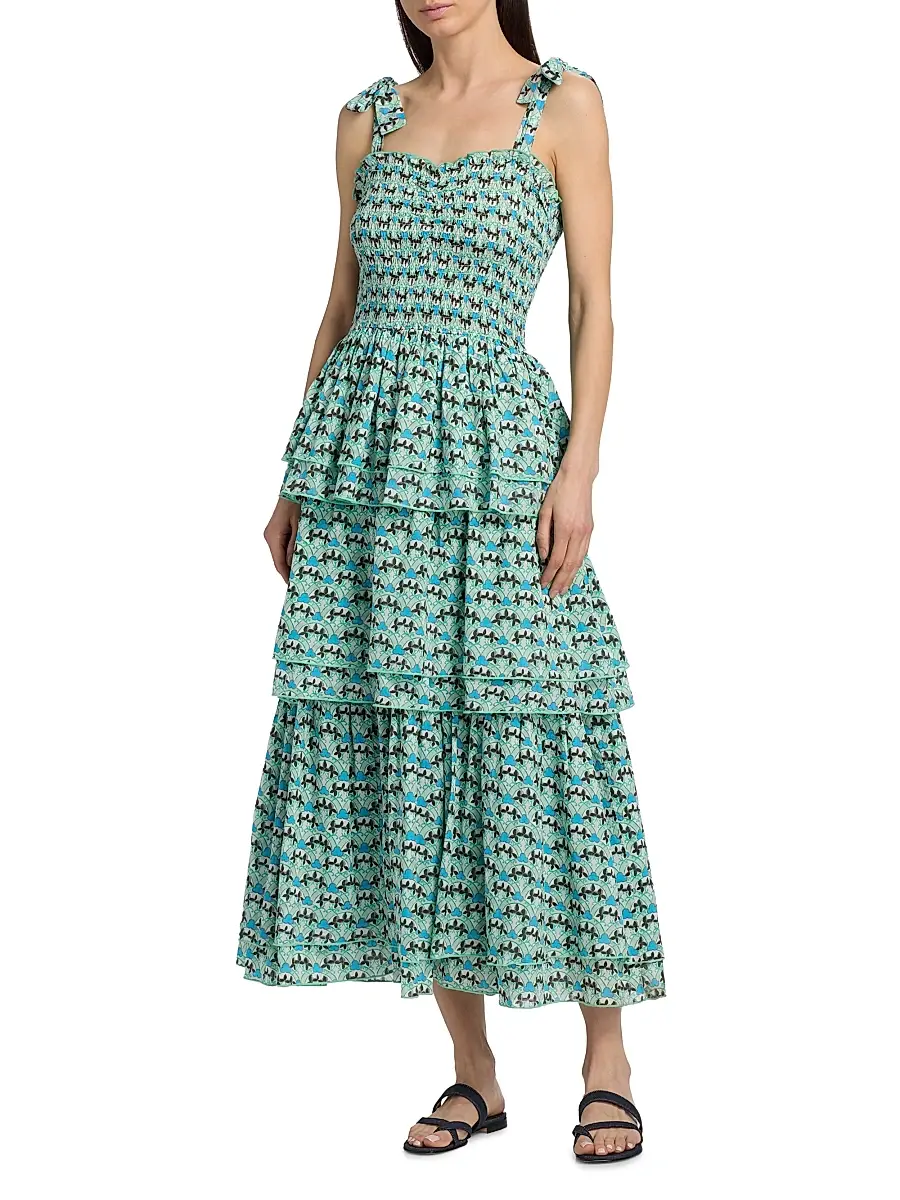 Ro's Garden Women's Spencer Printed Cotton Smocked Tiered Dress | Thumbnail 3 Ro's Garden Women's Spencer Printed Cotton Smocked Tiered Dress | Thumbnail 3