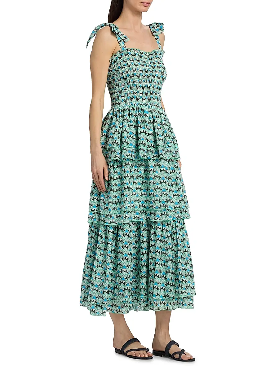 Ro's Garden Women's Spencer Printed Cotton Smocked Tiered Dress | Thumbnail 4 Ro's Garden Women's Spencer Printed Cotton Smocked Tiered Dress | Thumbnail 4