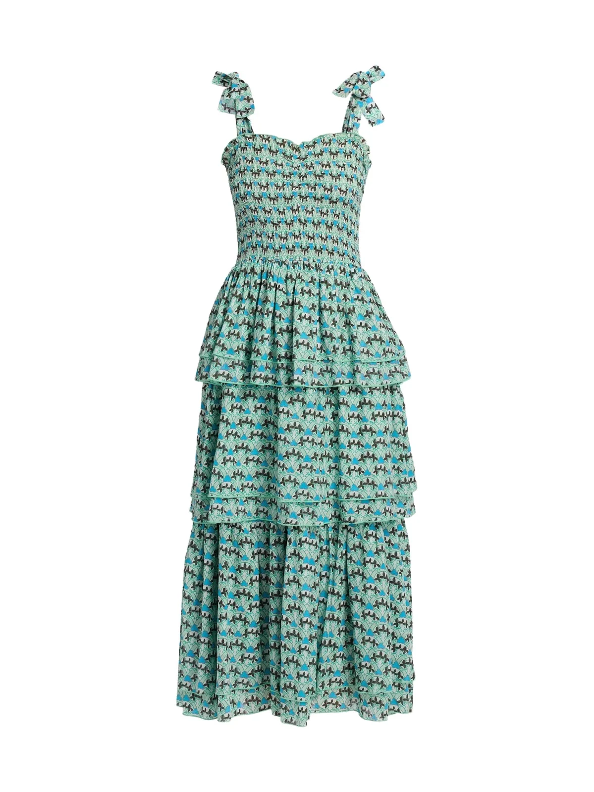 Ro's Garden Women's Spencer Printed Cotton Smocked Tiered Dress