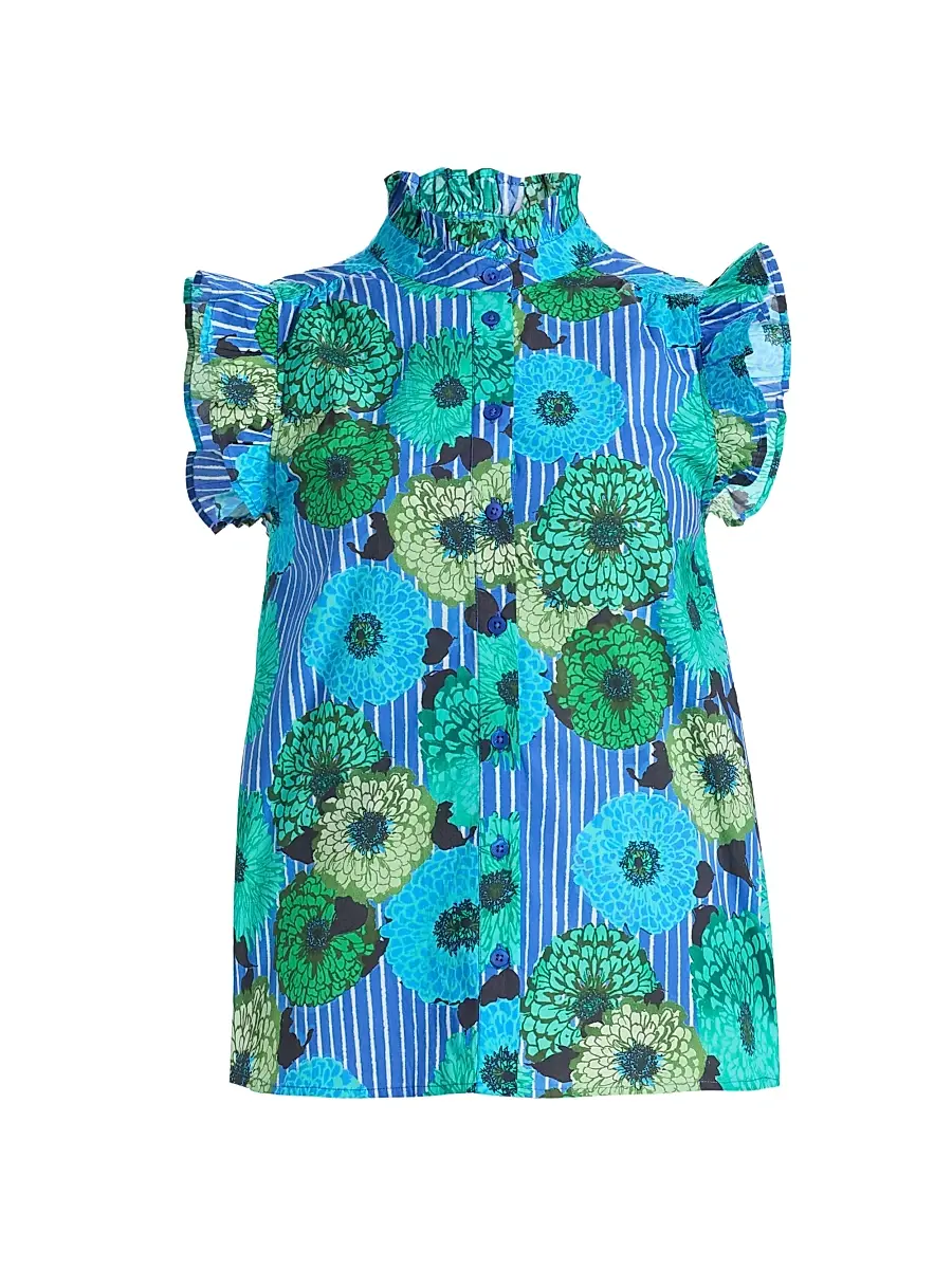 Ro's Garden Women's Frida Floral Cotton Poplin Shirt - Blue Cala - Size XL | Image 1 Ro's Garden Women's Frida Floral Cotton Poplin Shirt - Blue Cala - Size XL | Image 1