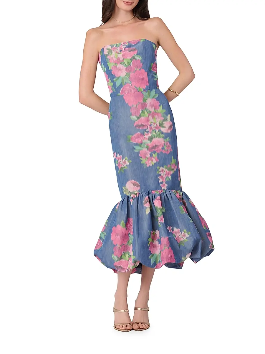 Shoshanna Women's Julieanne Floral Bubble-Hem Midi Dress | Thumbnail 2 Shoshanna Women's Julieanne Floral Bubble-Hem Midi Dress | Thumbnail 2