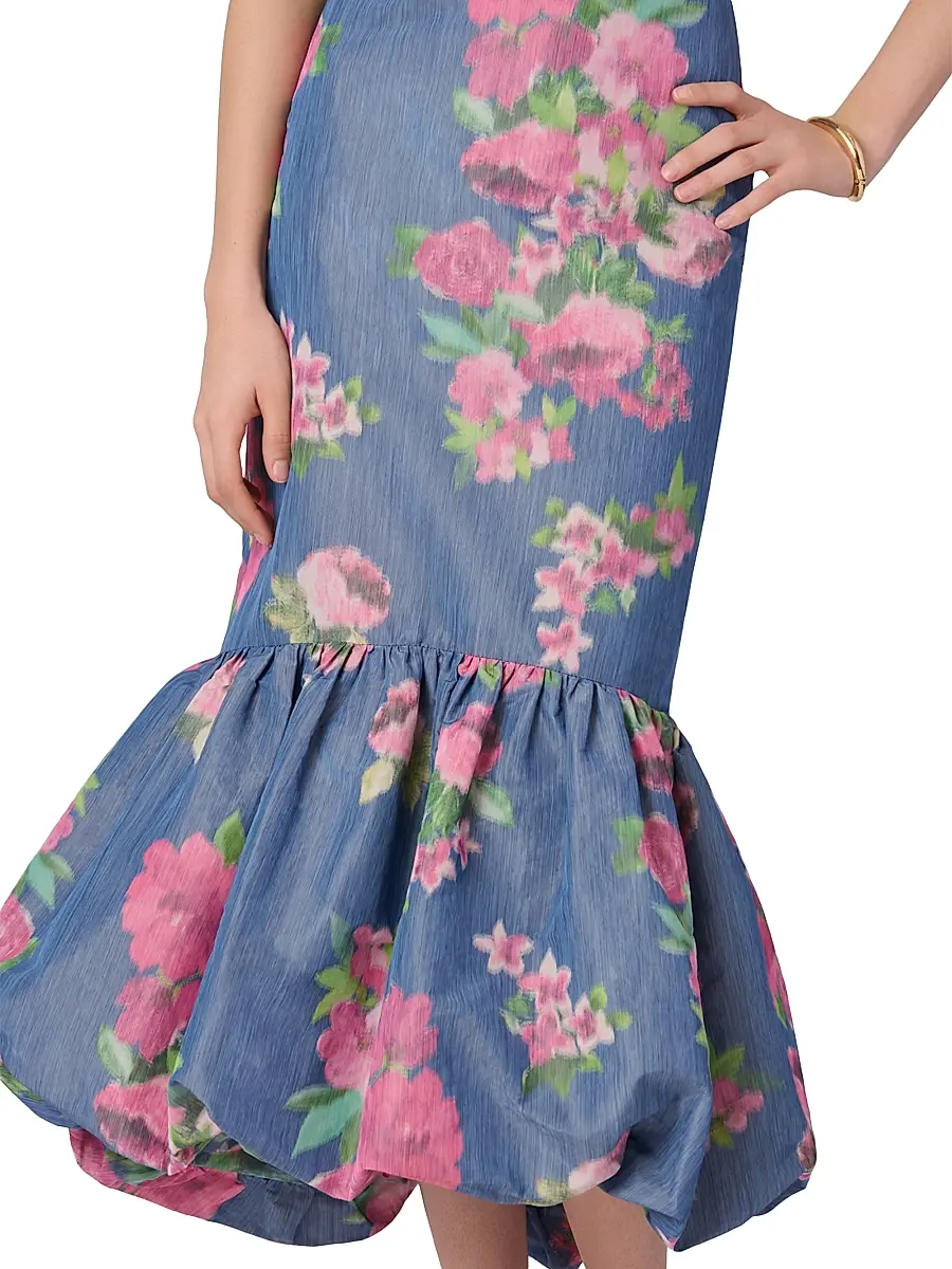 Shoshanna Women's Julieanne Floral Bubble-Hem Midi Dress | Thumbnail 4 Shoshanna Women's Julieanne Floral Bubble-Hem Midi Dress | Thumbnail 4