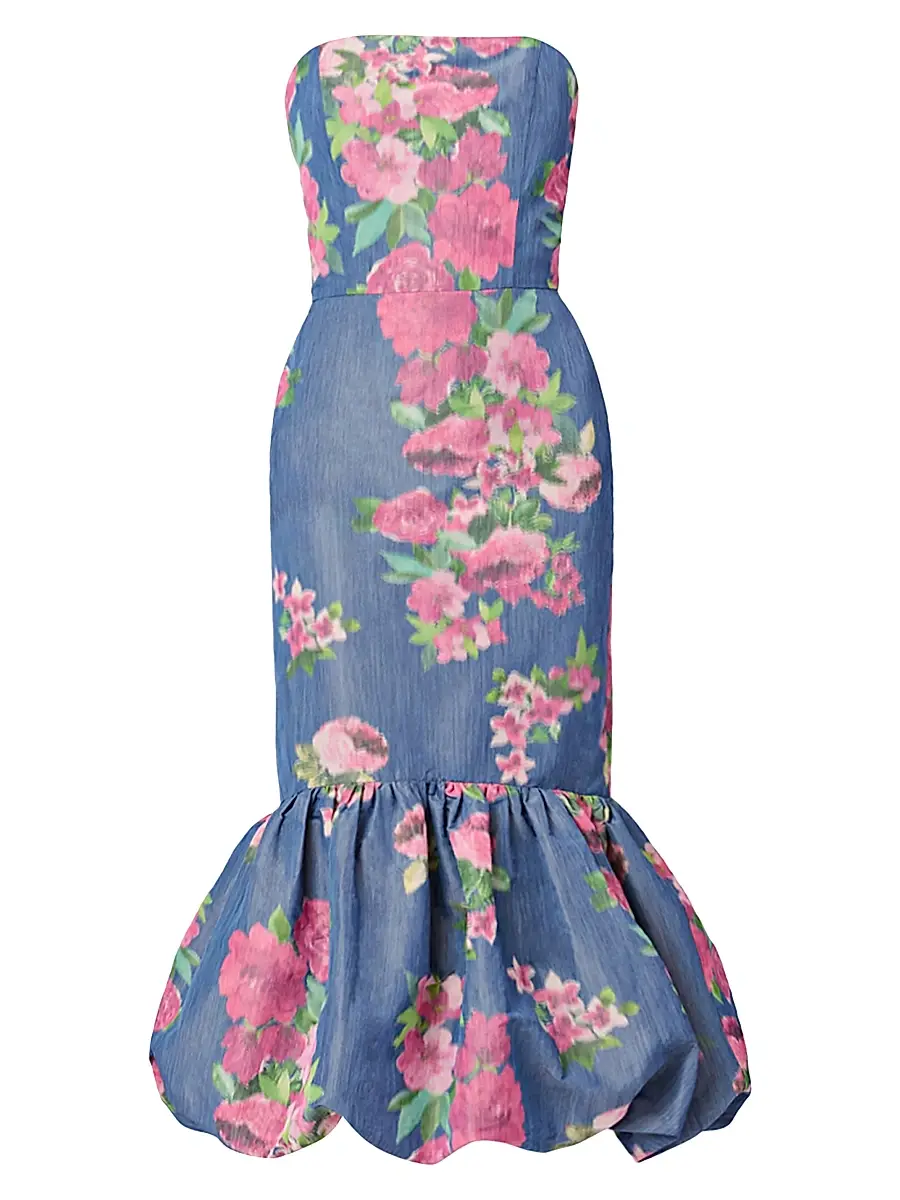 Shoshanna Women's Julieanne Floral Bubble-Hem Midi Dress - Navy Magenta Multi | Image 1 Shoshanna Women's Julieanne Floral Bubble-Hem Midi Dress - Navy Magenta Multi | Image 1
