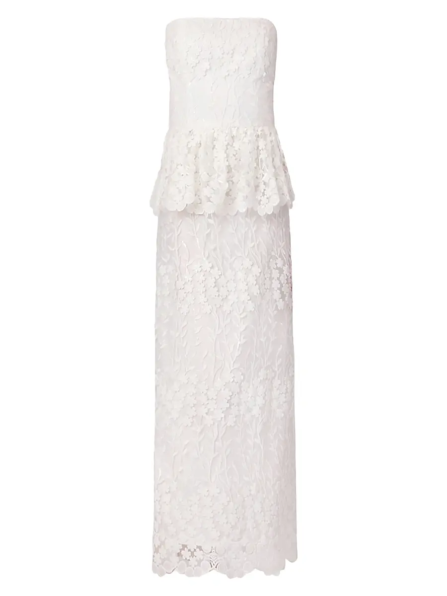 Shoshanna Women's Lotus Lace Strapless Peplum Maxi Dress - Optic White | Image 1 Shoshanna Women's Lotus Lace Strapless Peplum Maxi Dress - Optic White | Image 1