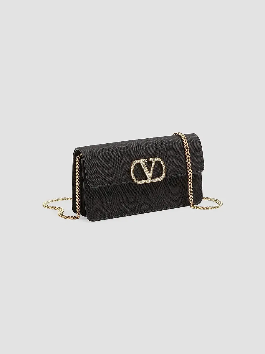 Valentino Women's VLogo Signature Chain Wallet in Moiré Fabric - Black | Thumbnail 2