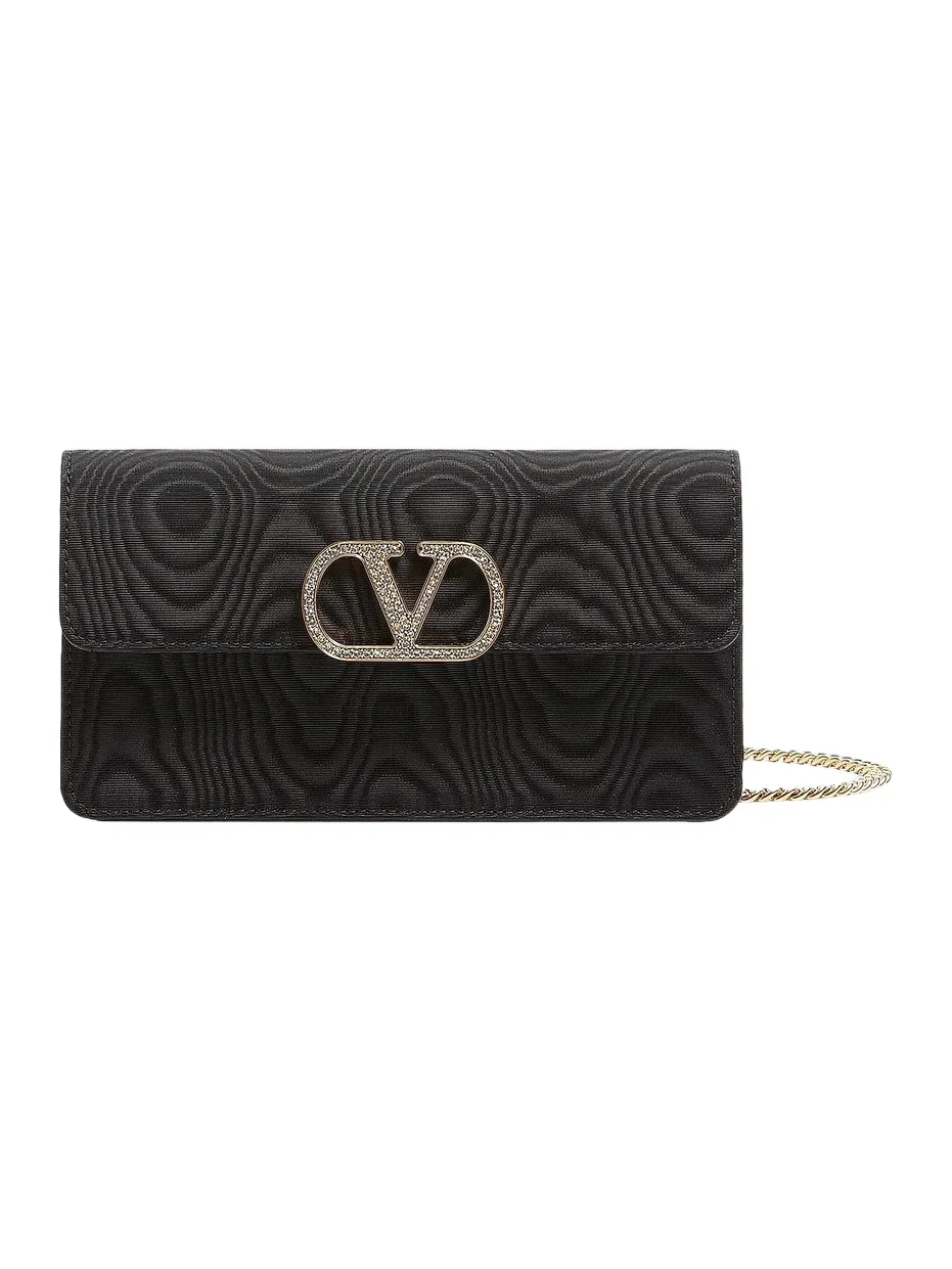 Valentino Women's VLogo Signature Chain Wallet in Moiré Fabric - Black