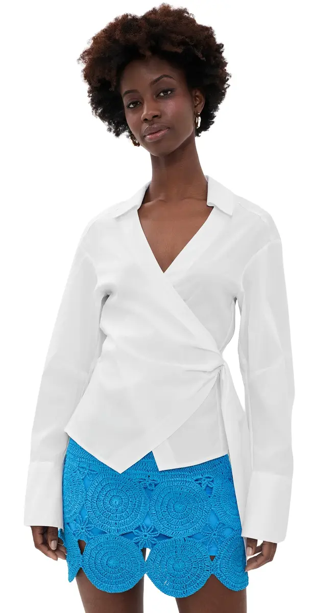 SIMONMILLER Anya Poplin Wrap Top Macadamia M | Image 1 SIMONMILLER Anya Poplin Wrap Top Macadamia M | Image 1