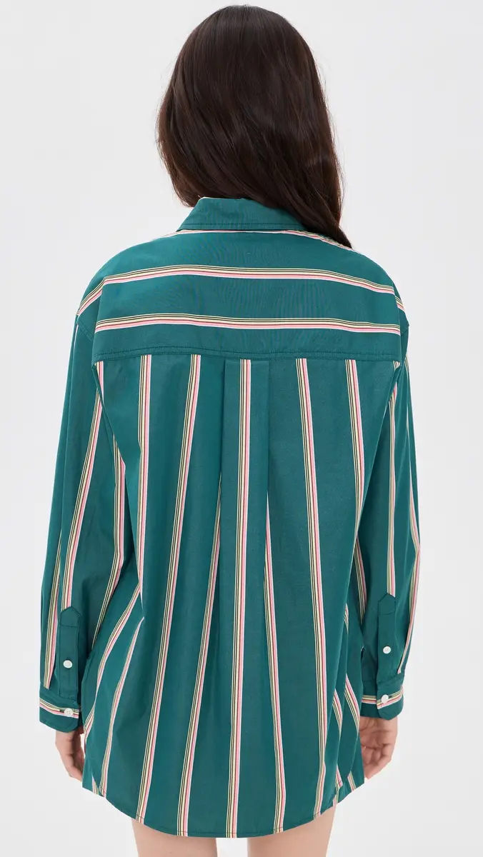Madewell x Shopbop Easy Shirt In Mid-Weight Poplin Retro Stripe Deep Lagoon | Thumbnail 3
