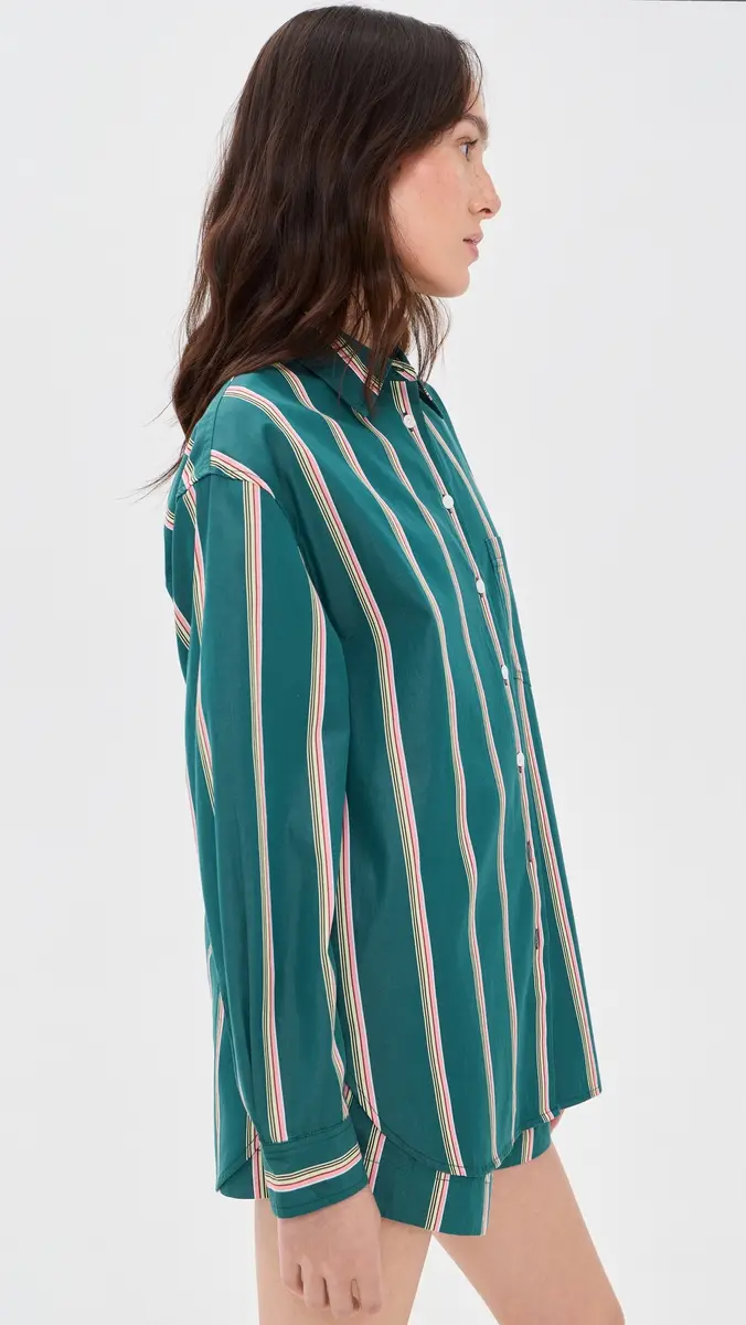Madewell x Shopbop Easy Shirt In Mid-Weight Poplin Retro Stripe Deep Lagoon | Thumbnail 4