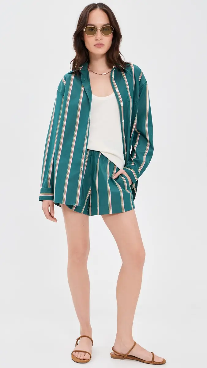 Madewell x Shopbop Easy Shirt In Mid-Weight Poplin Retro Stripe Deep Lagoon | Thumbnail 5